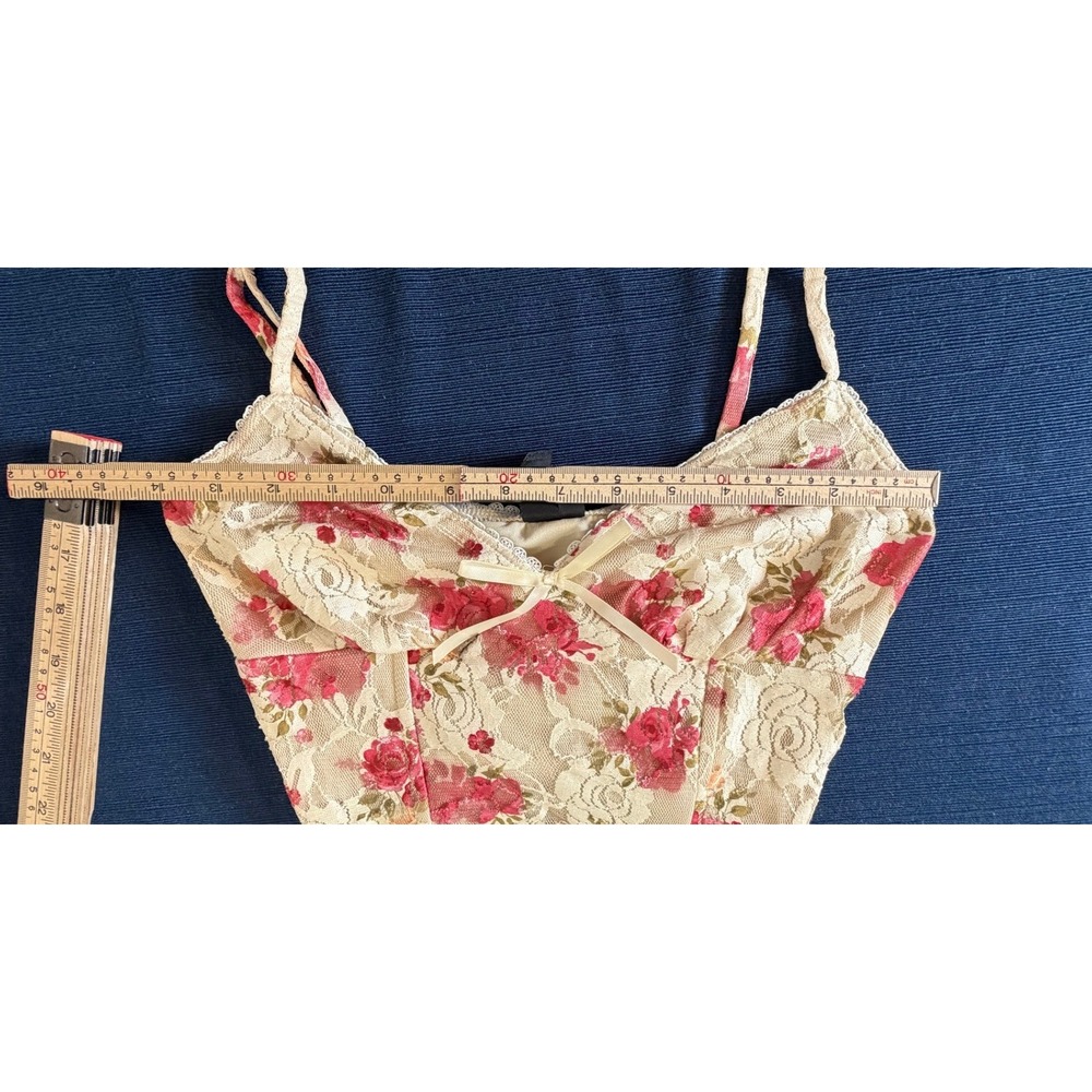 Windsor Floral Lace Corset Top Small Cream Pink Rose Bustier Bow Coquette Style - Picture 5 of 11